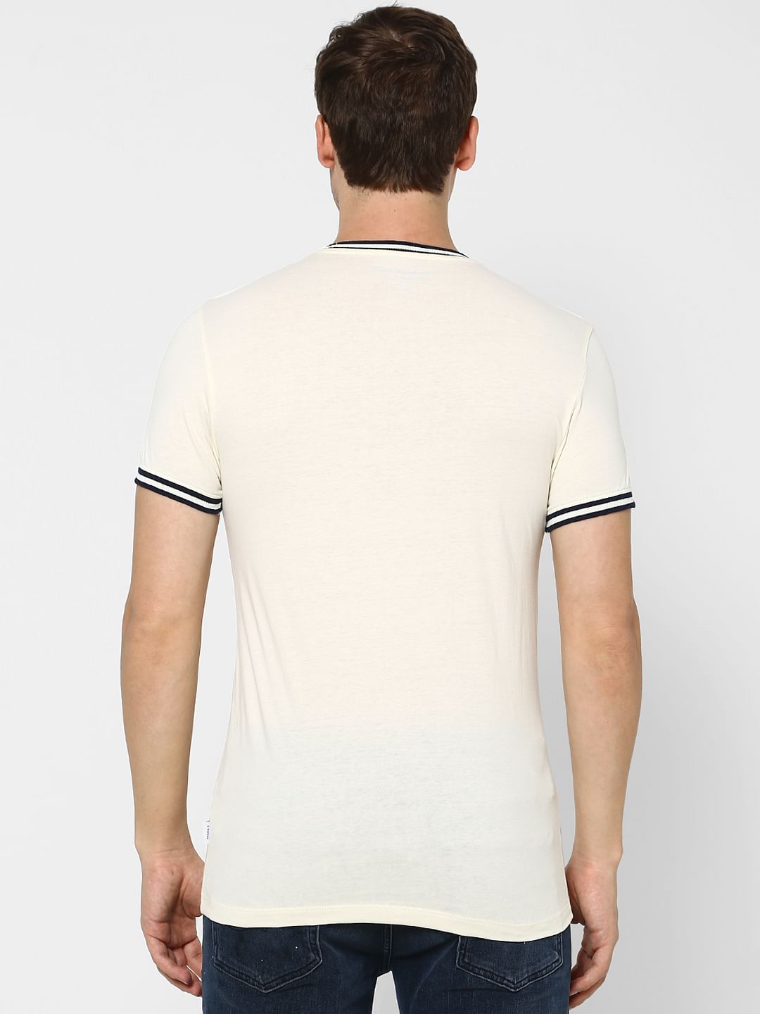 White Contrast Tipping Crew Neck T-shirt
