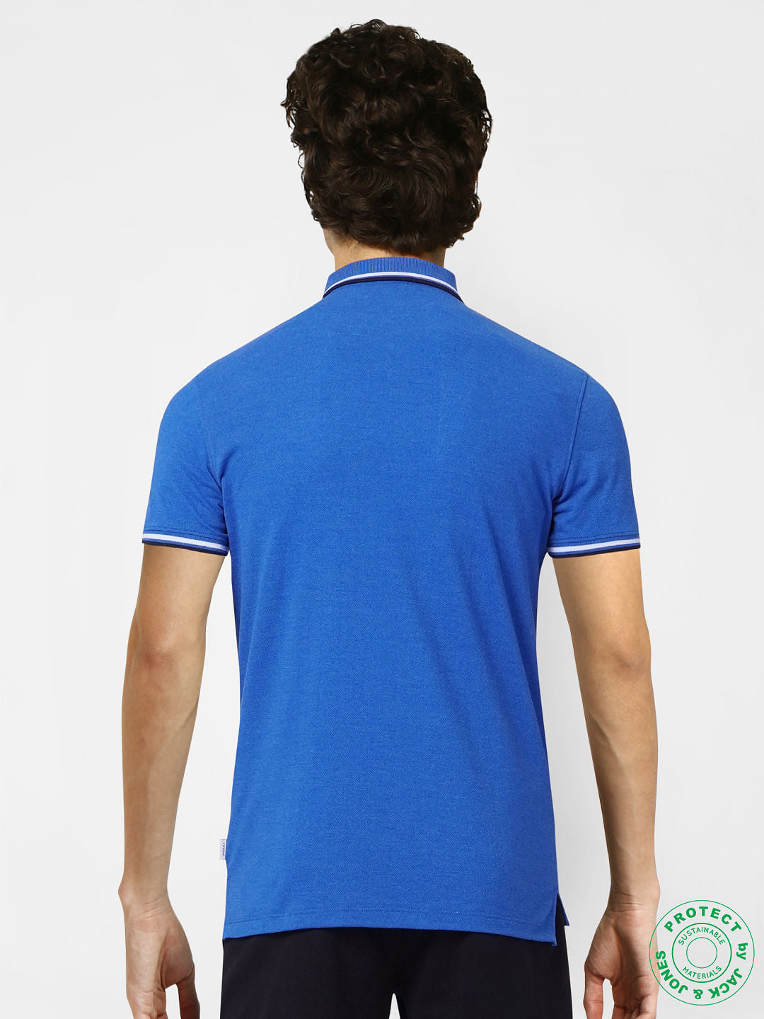 Blue Contrast Tipping Polo Neck T-shirt