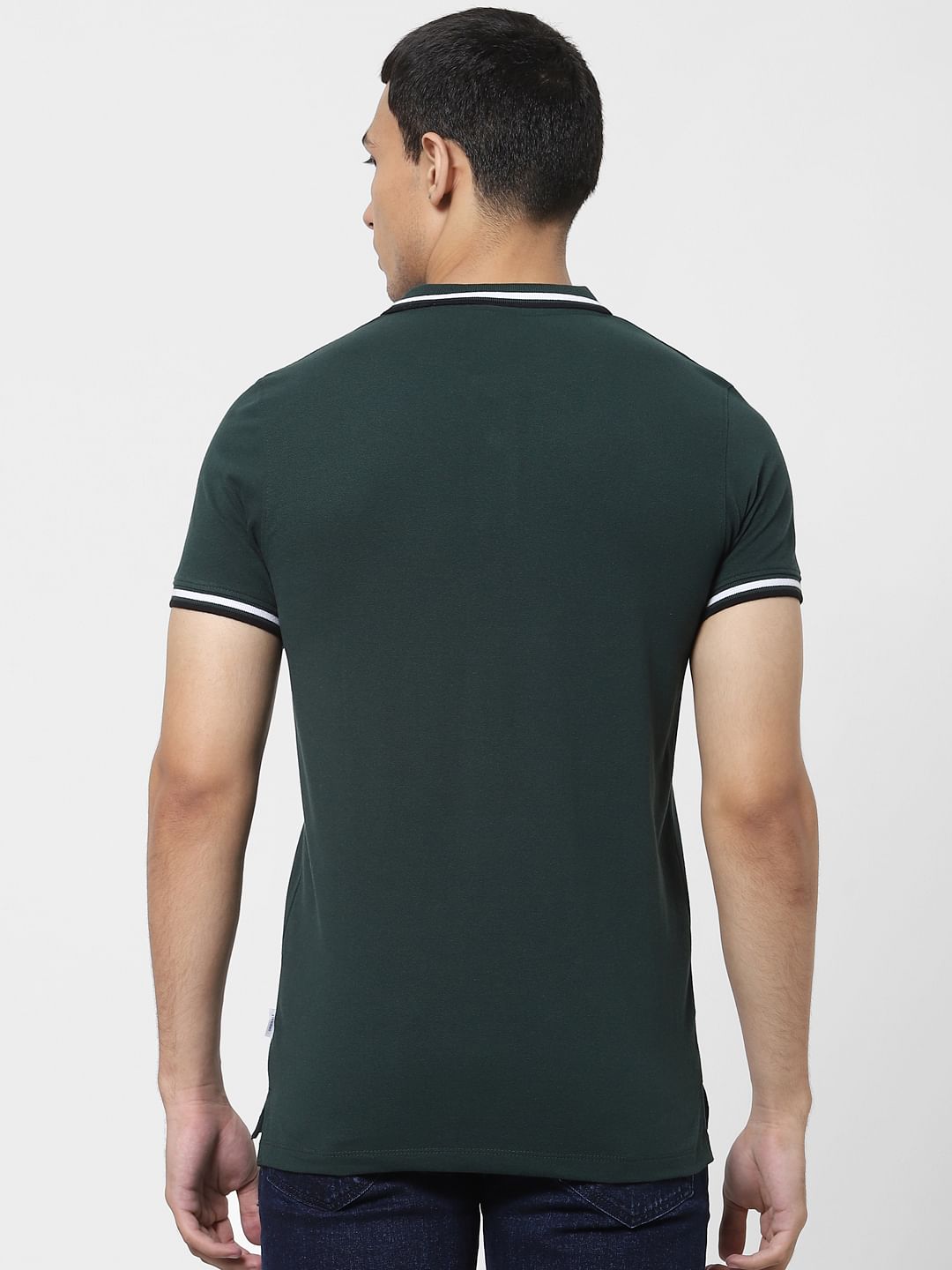 Green Contrast Tipping Polo T-shirt