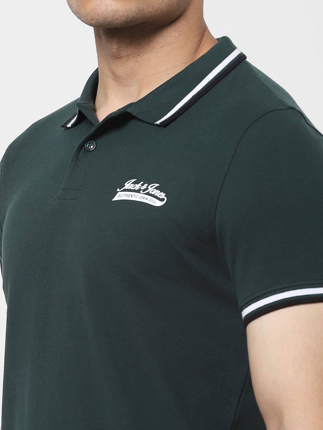Green Contrast Tipping Polo T-shirt