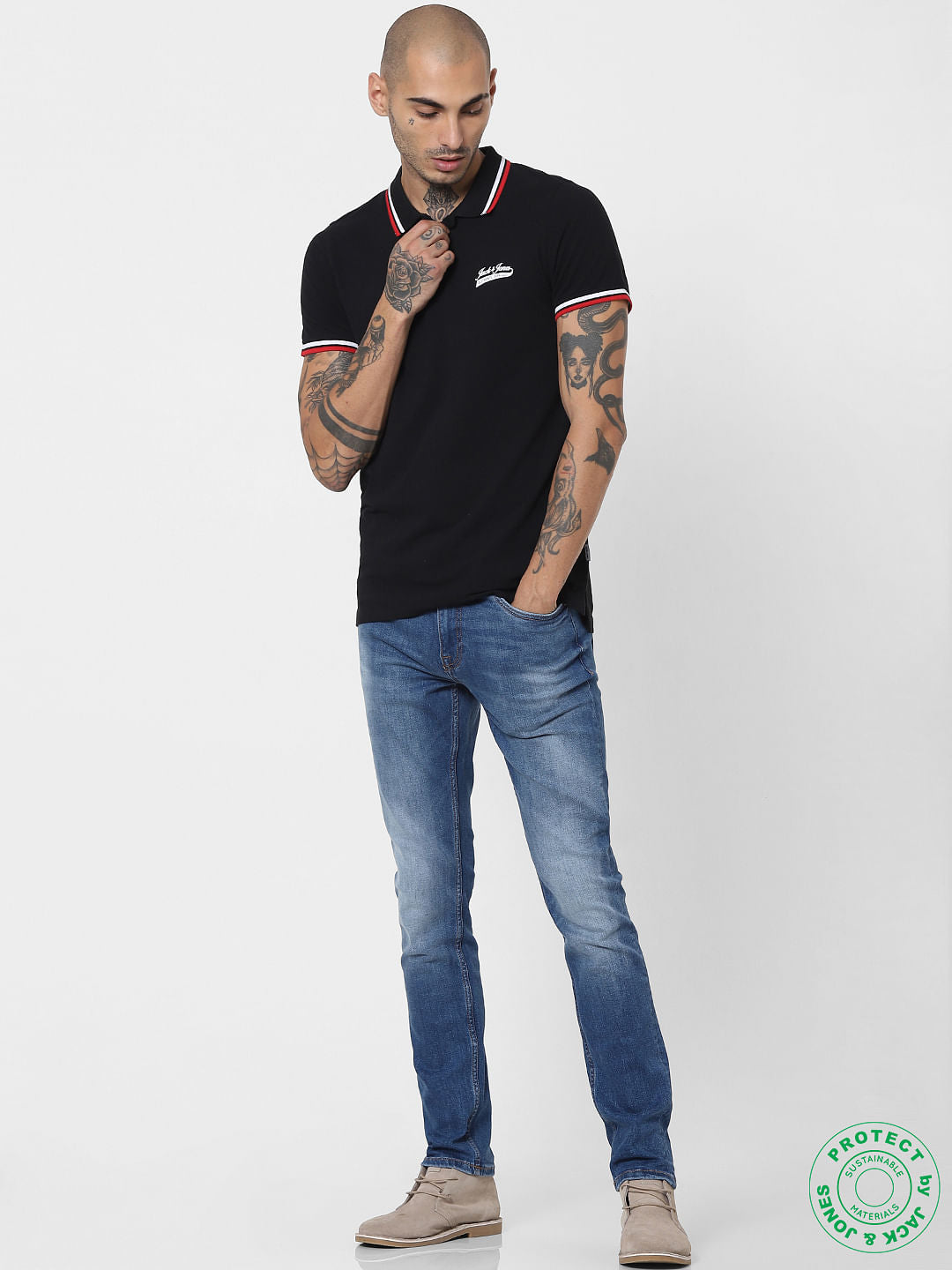 Black Contrast Tipping Polo T-shirt