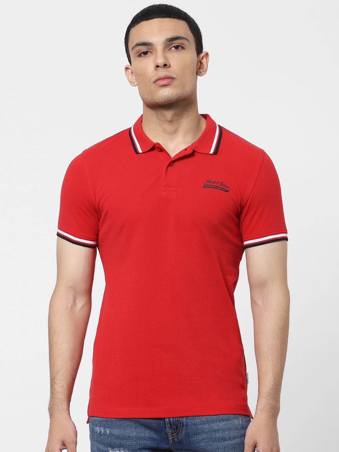 Red Contrast Tipping Polo T-shirt