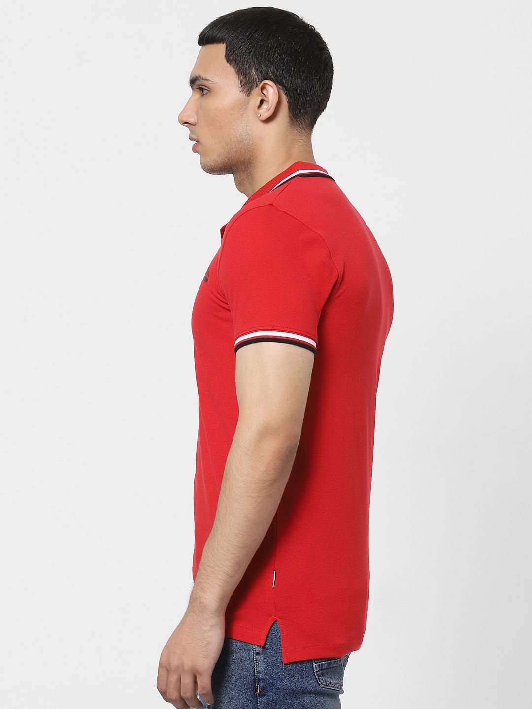 Red Contrast Tipping Polo T-shirt