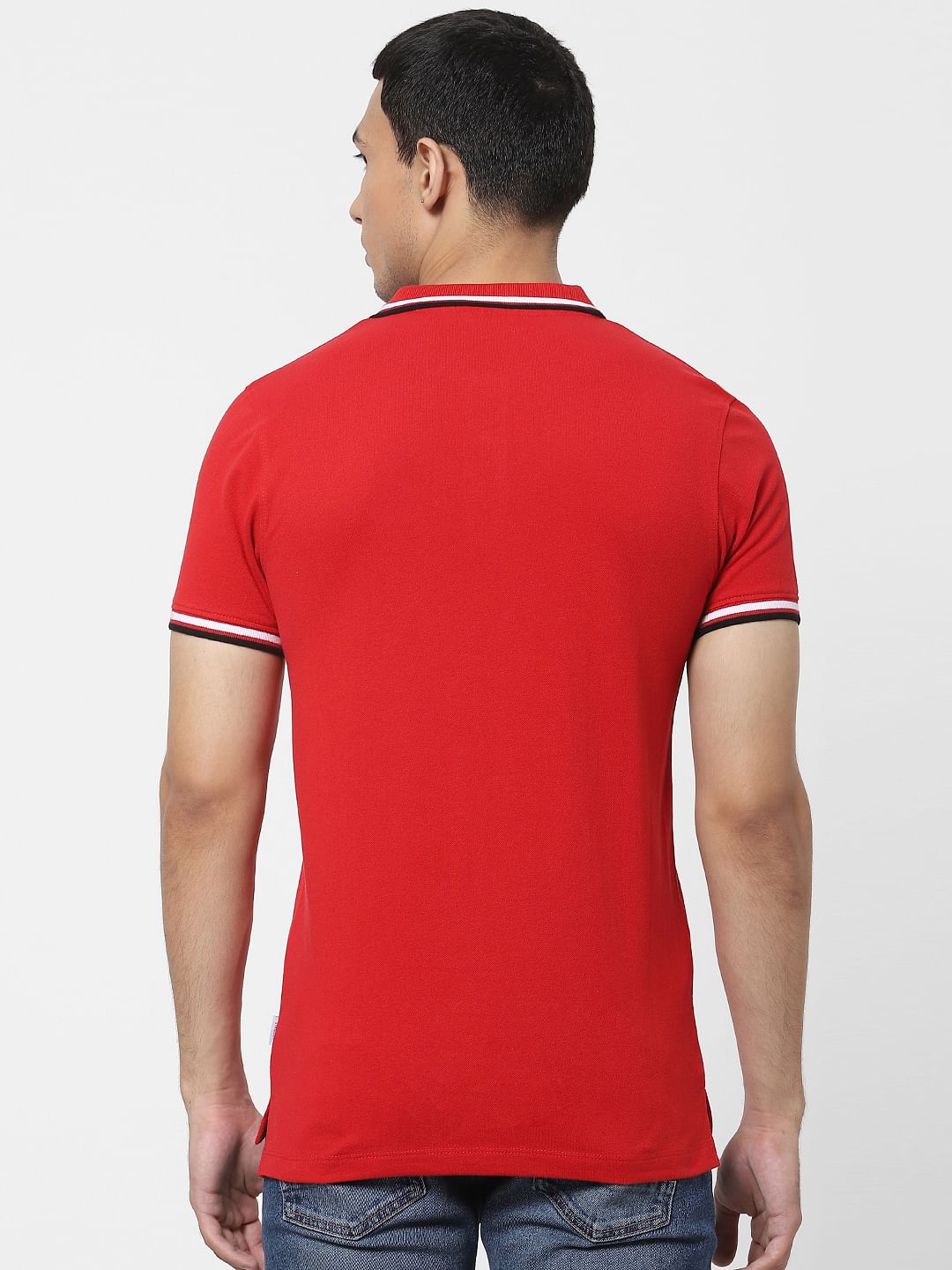Red Contrast Tipping Polo T-shirt