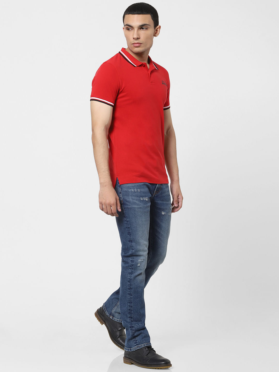 Red Contrast Tipping Polo T-shirt