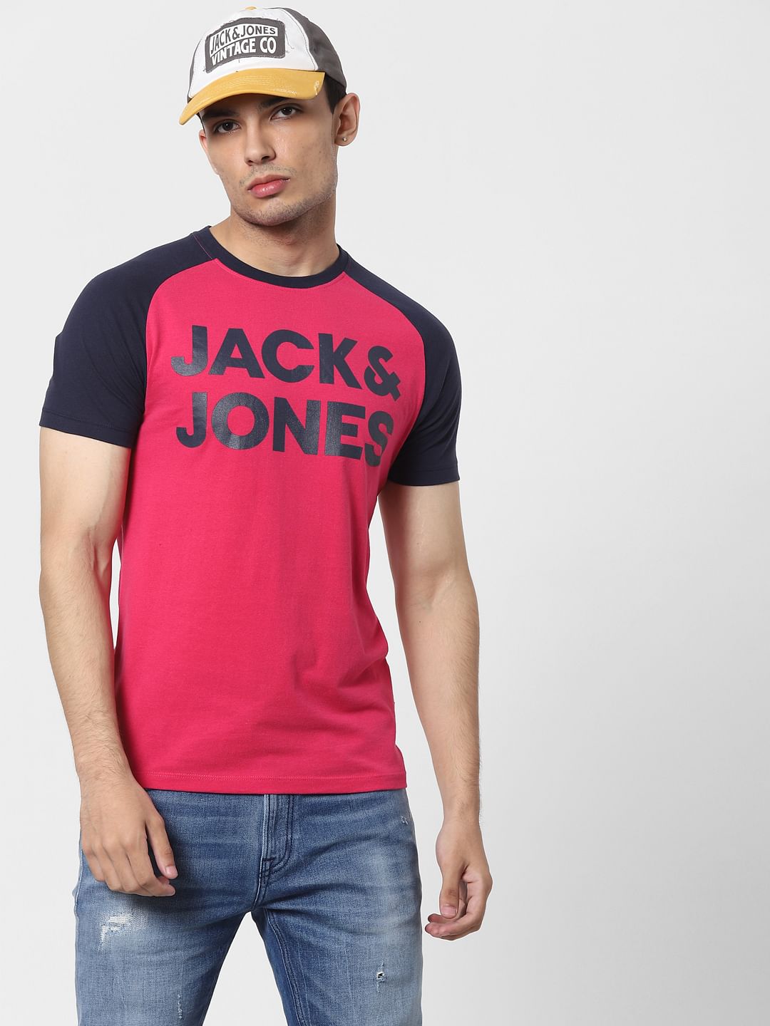 Pink Logo Print Crew Neck T-shirt