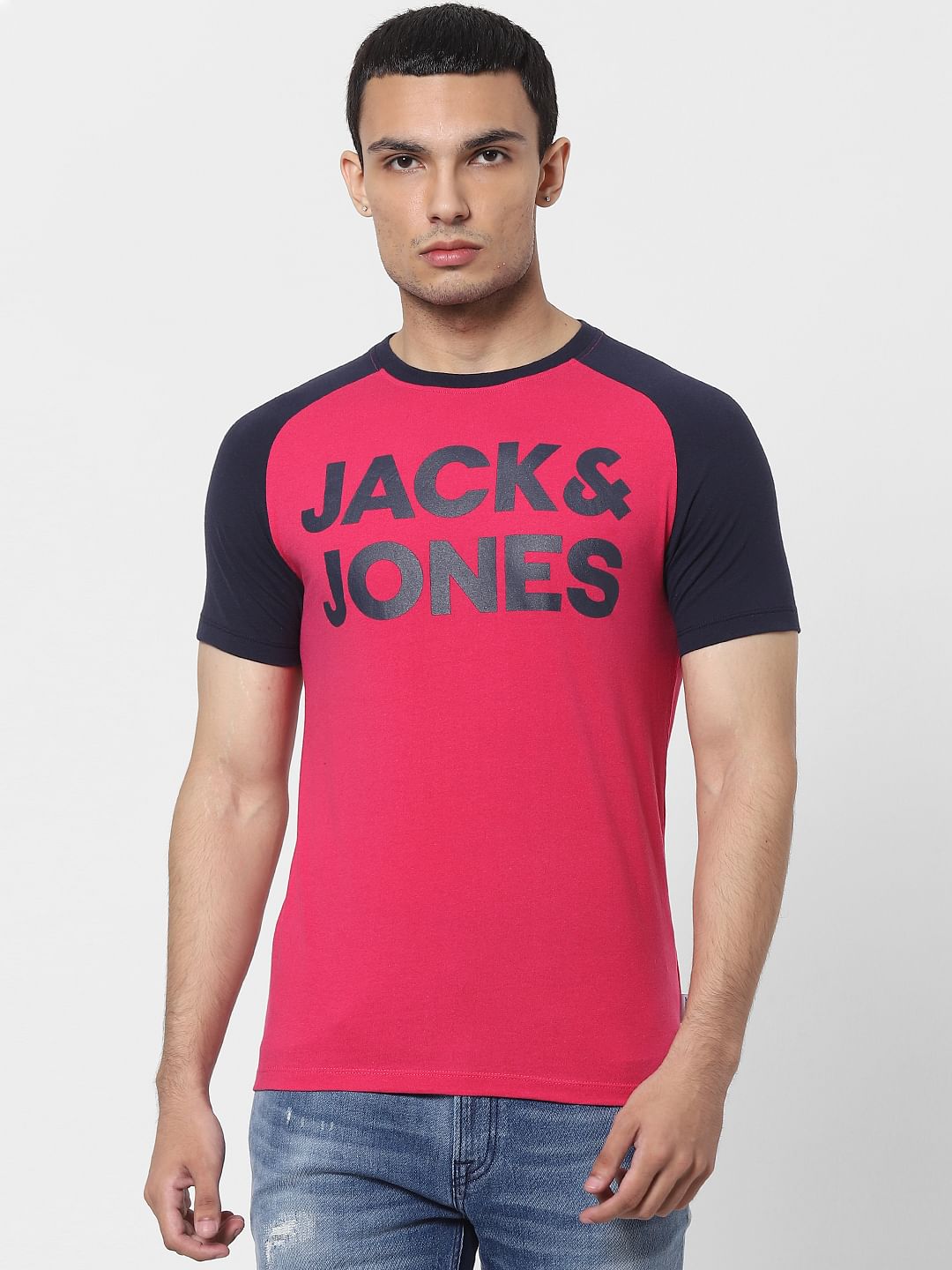 Pink Logo Print Crew Neck T-shirt
