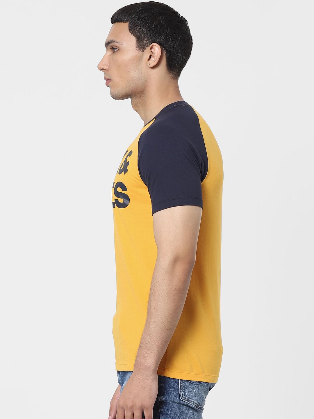 Yellow Logo Print Crew Neck T-shirt