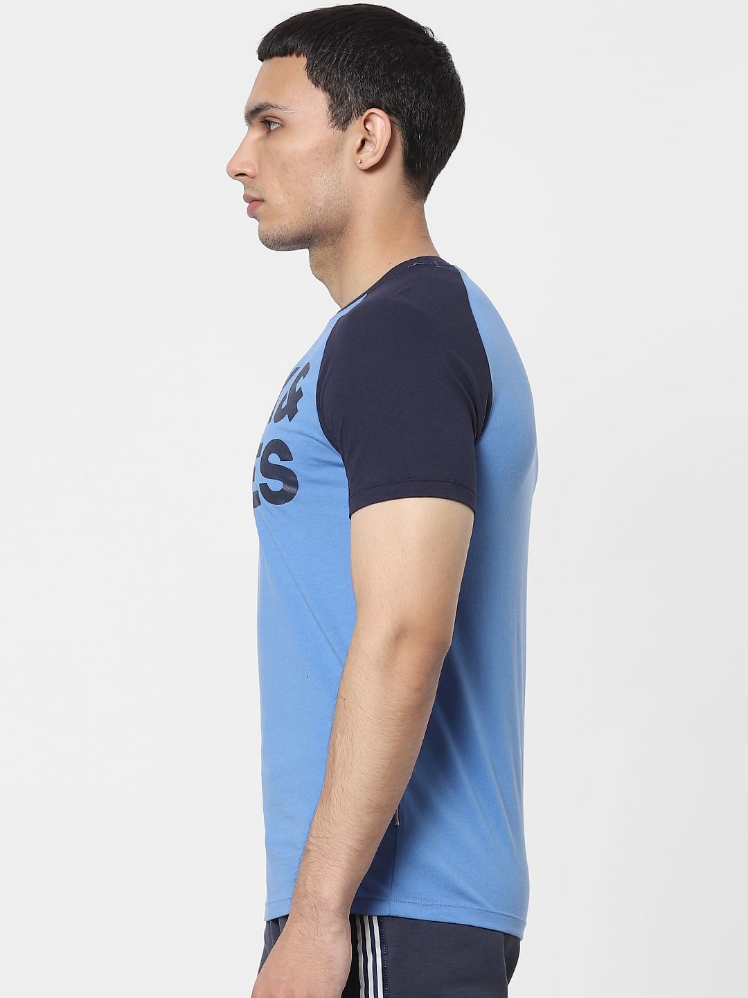 Blue Logo Print Crew Neck T-shirt