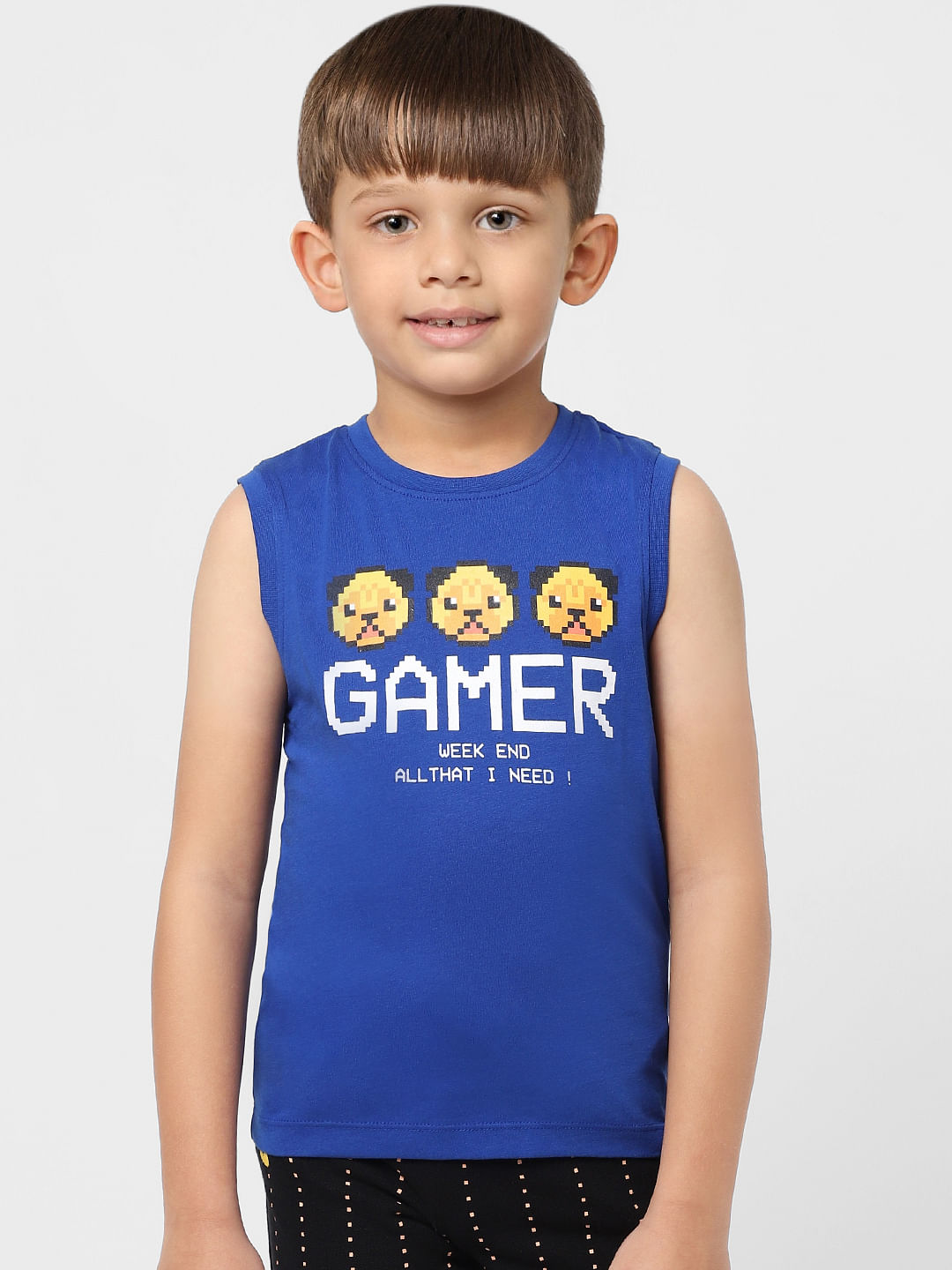 Boys Blue Graphic Print Sleeveless T-shirt