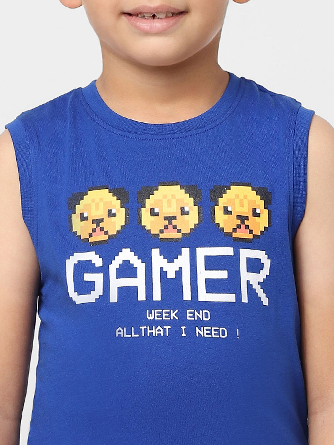 Boys Blue Graphic Print Sleeveless T-shirt