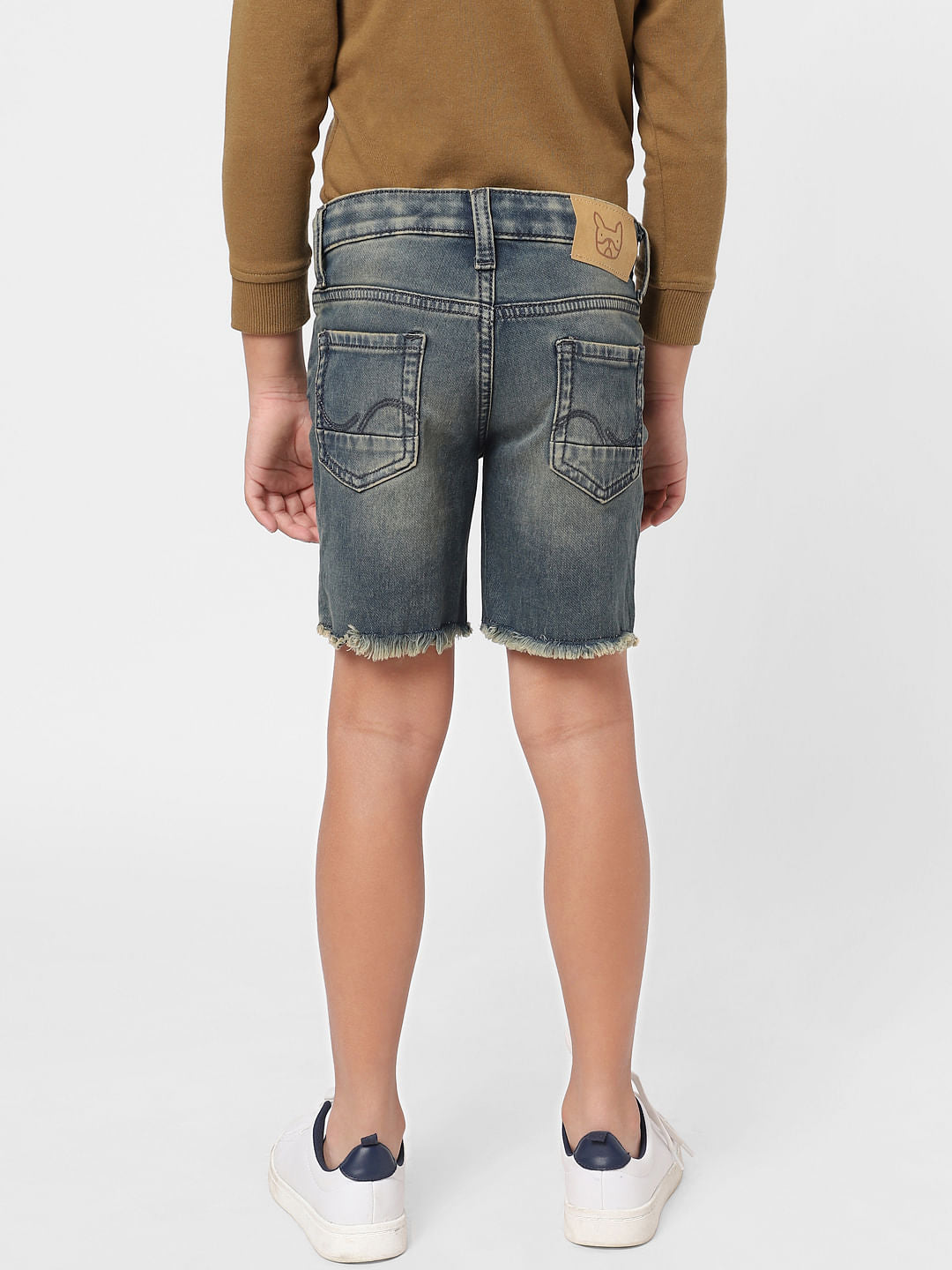 Boys Dark Blue Mid Rise Denim Shorts