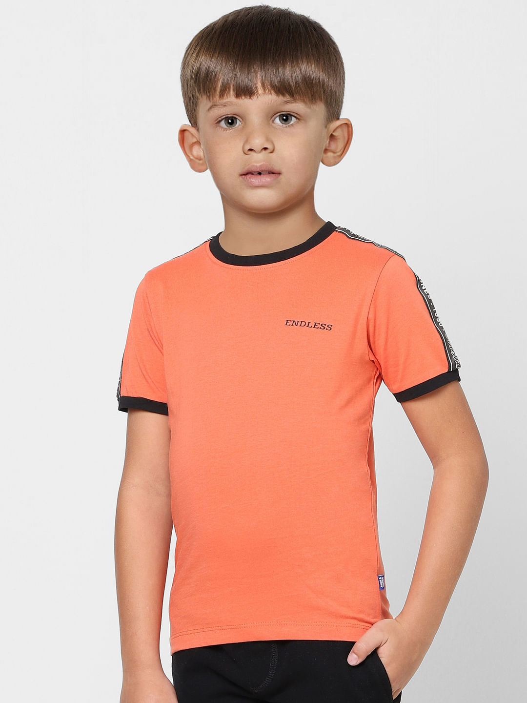 Boys Orange Tape Detail Crew Neck T-shirt