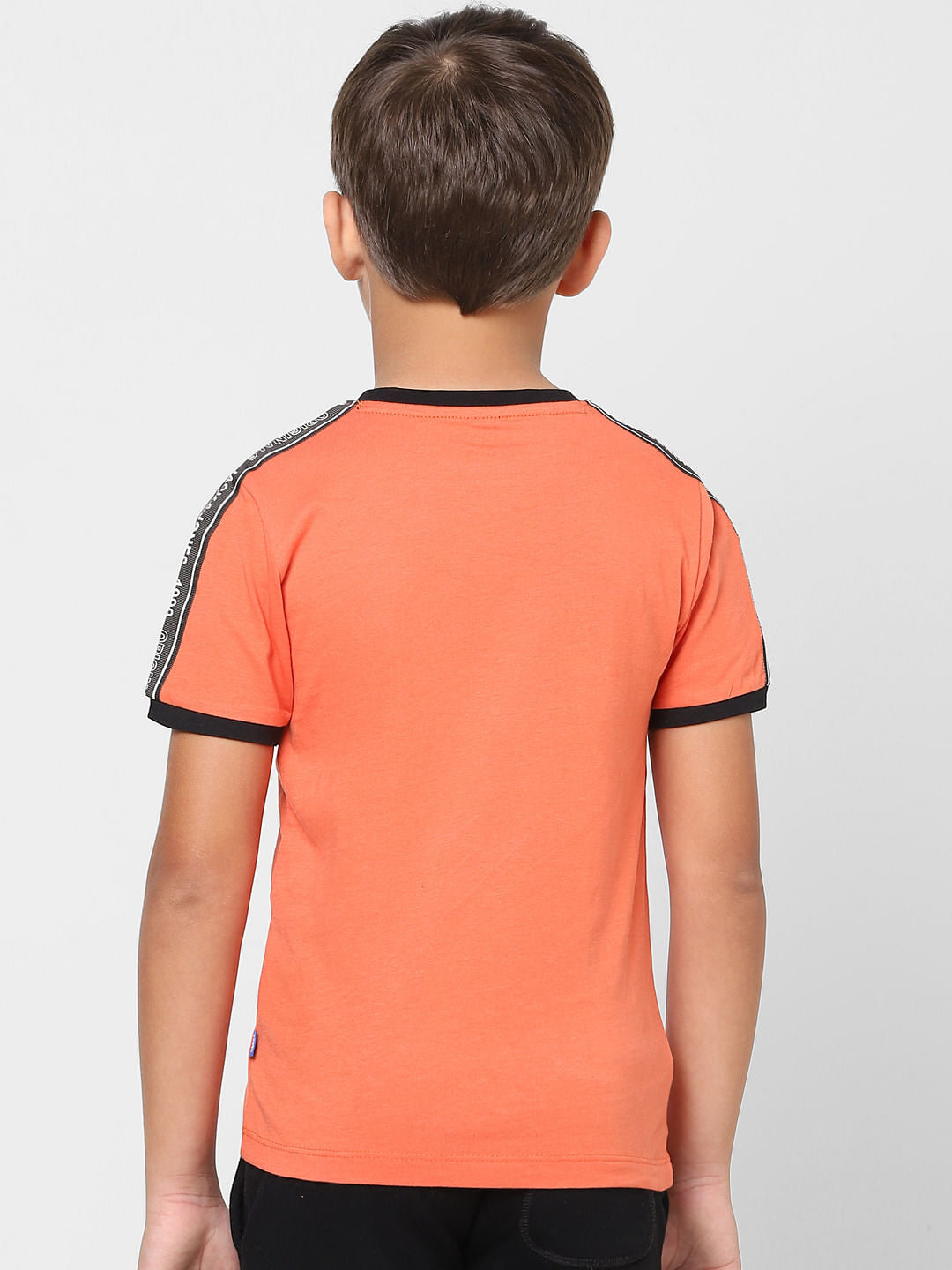 Boys Orange Tape Detail Crew Neck T-shirt