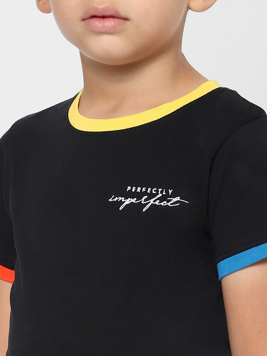 Boys Black Contrast Tipping Crew Neck T-shirt