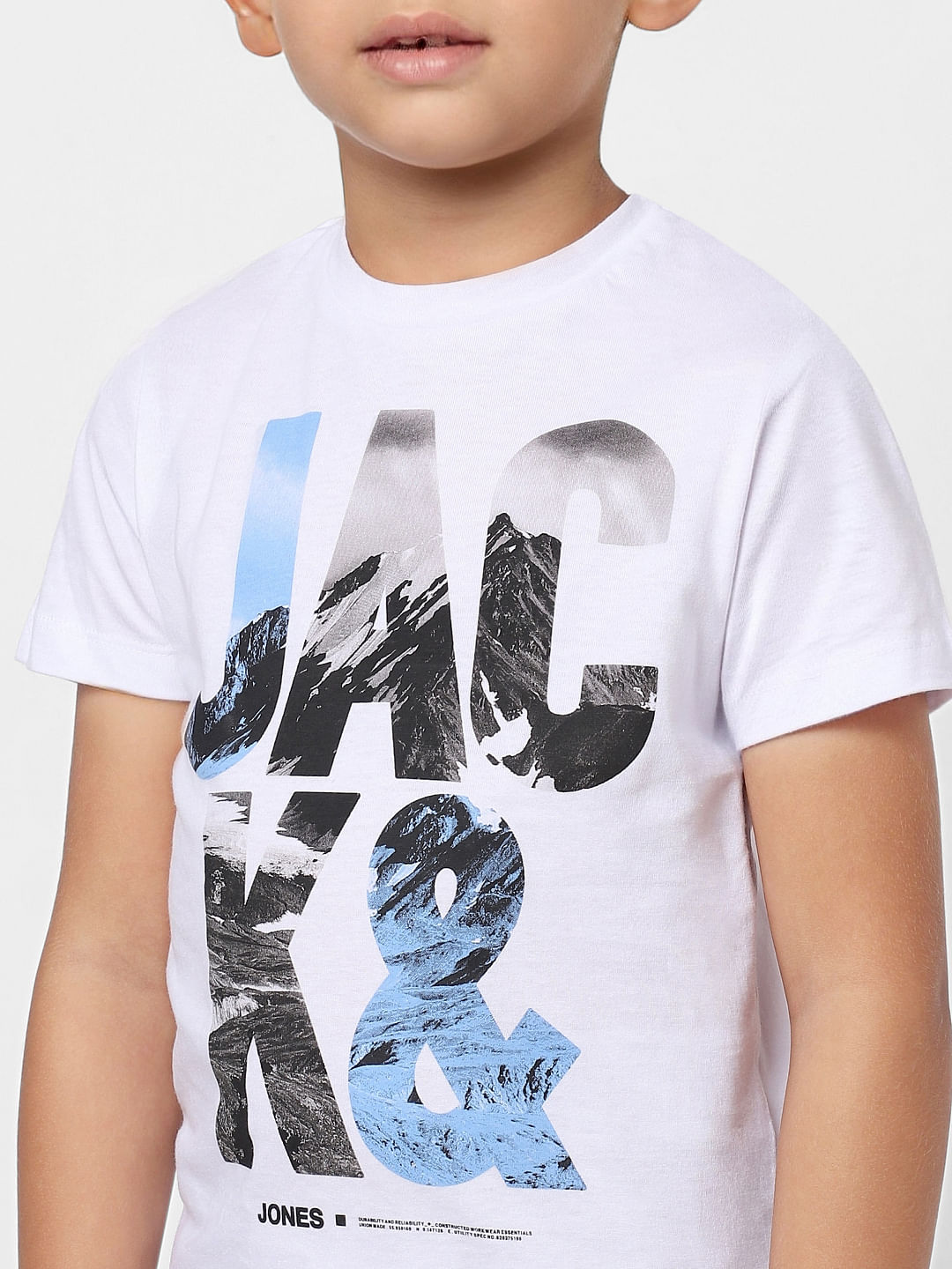 Boys White Graphic Print Crew Neck T-shirt