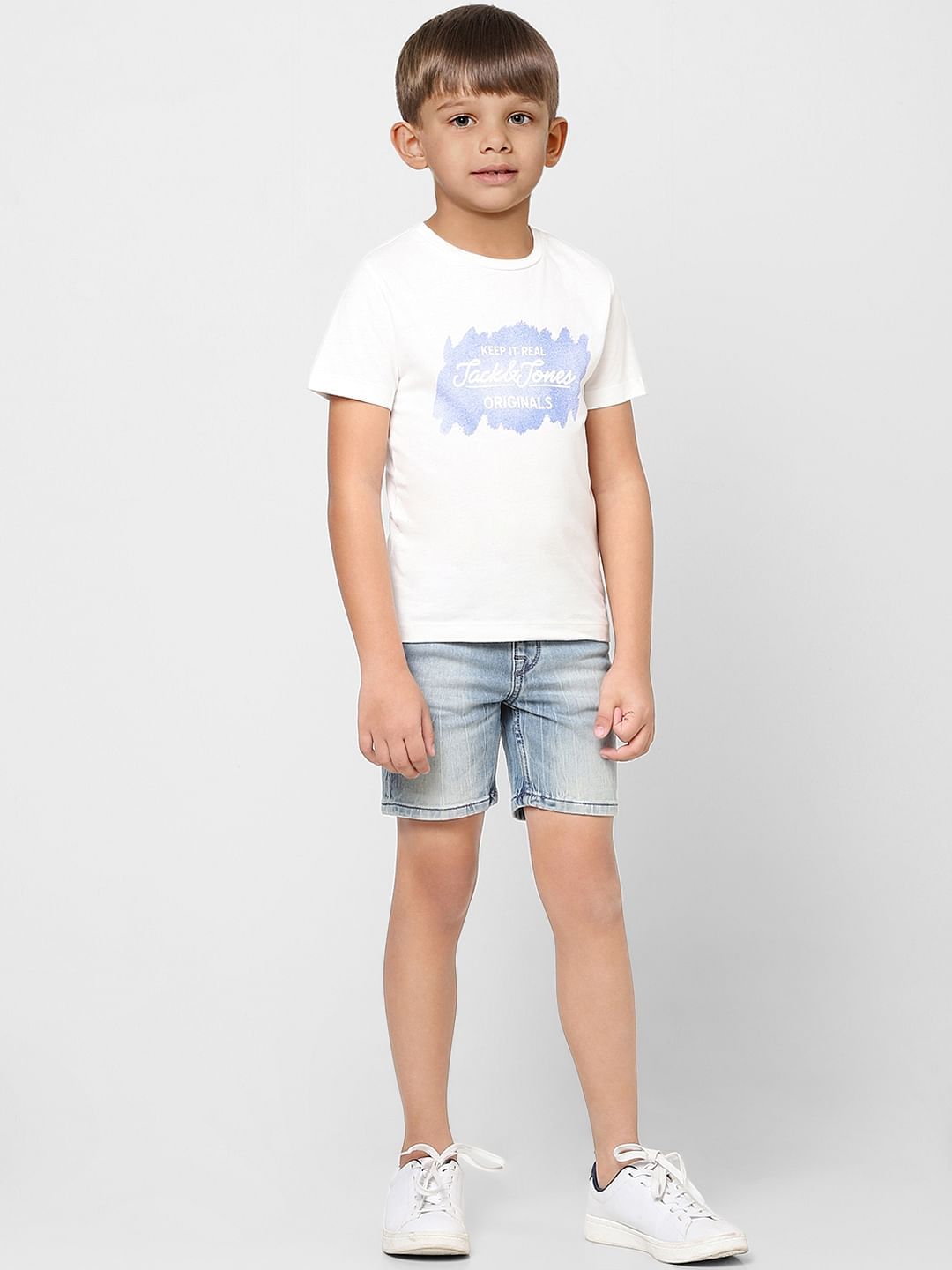 Boys White Logo Print Crew Neck T-shirt