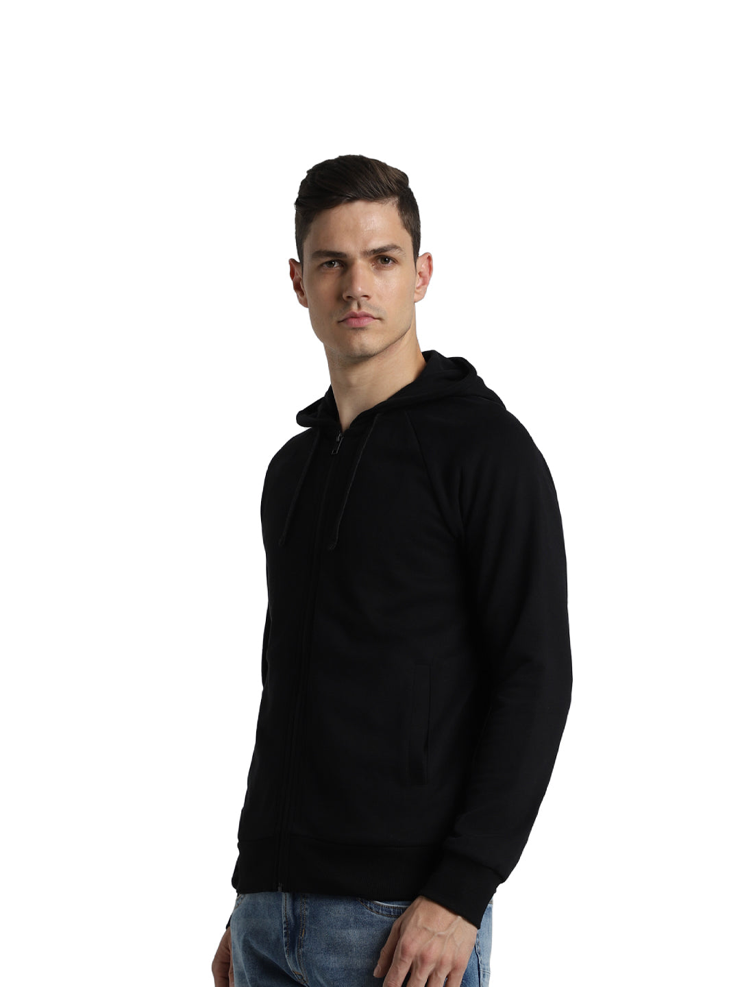 Black Zip-Up Hooded Jacket