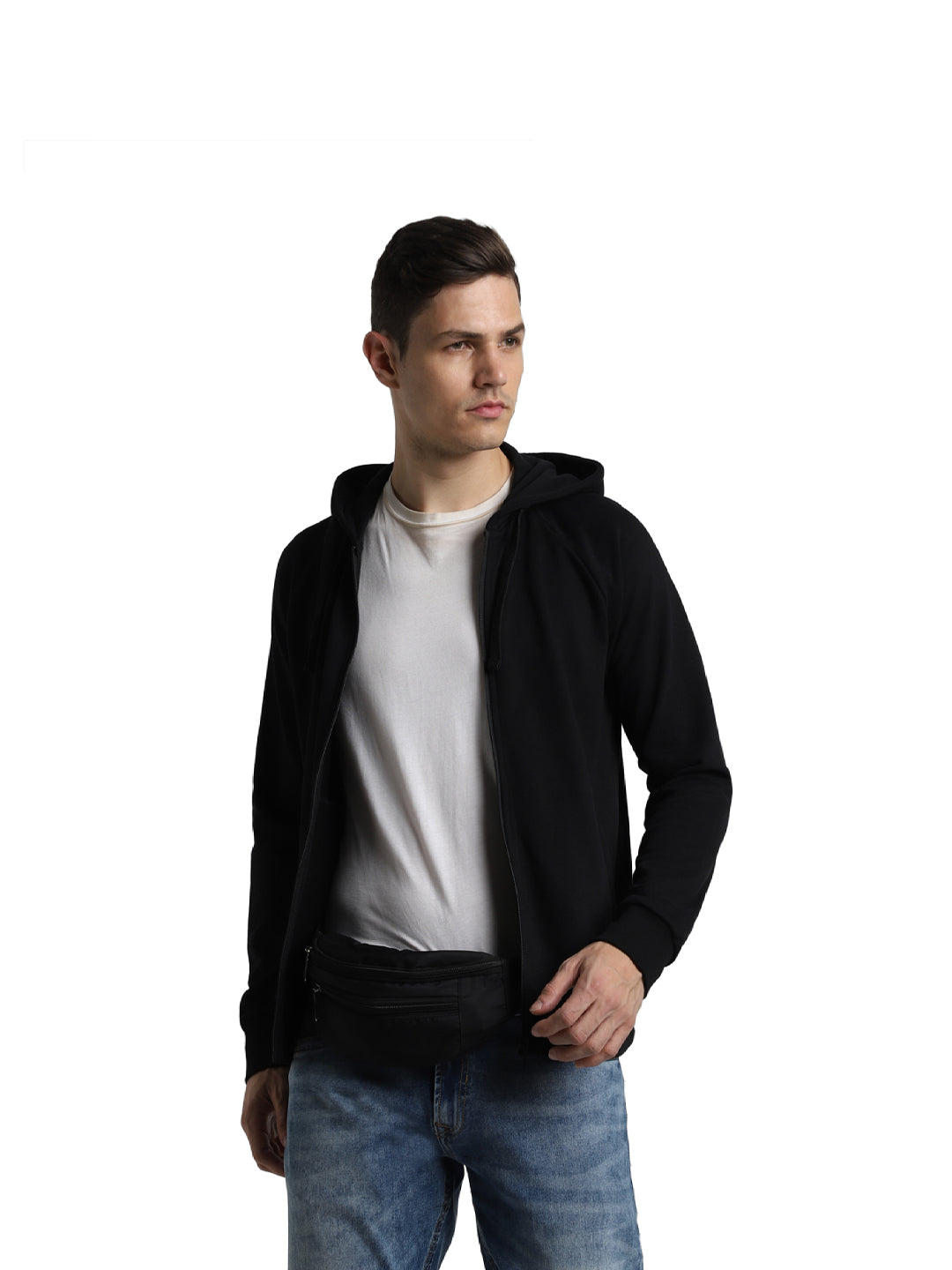 Black Zip-Up Hooded Jacket