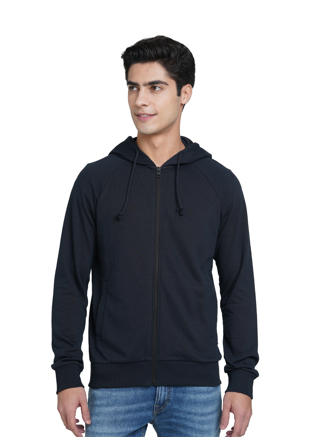 Dark Navy Zip-Up Hooded Jacket