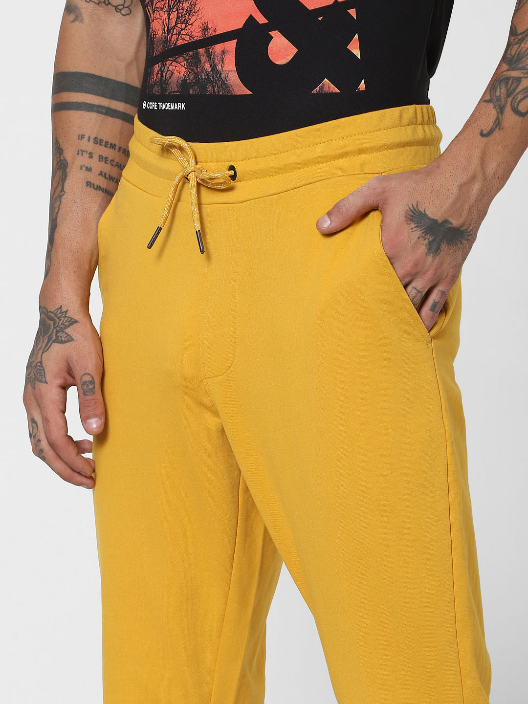 Yellow Mid Rise Logo Print Sweatpants