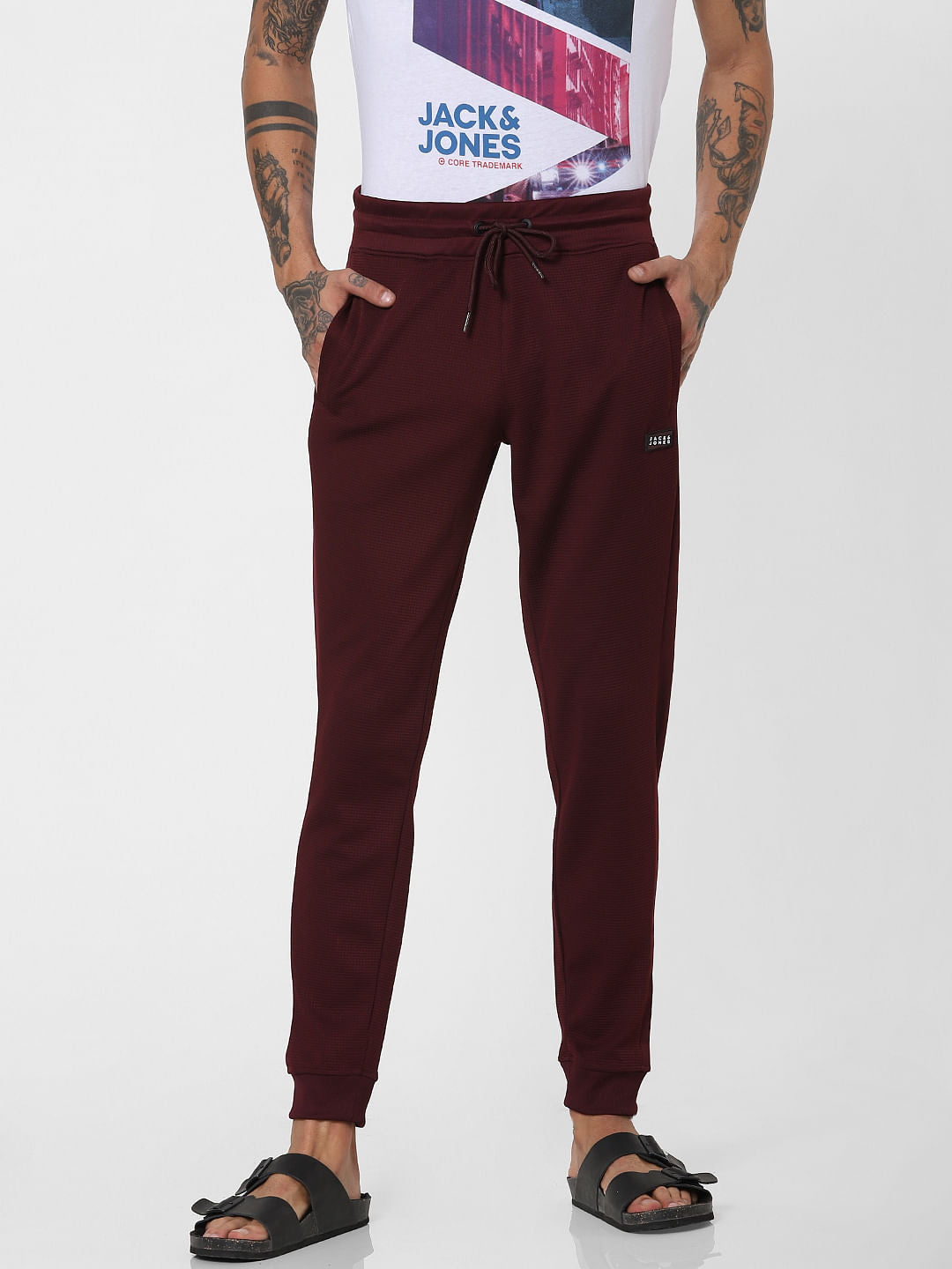 Burgundy Mid Rise Textured Sweatpants