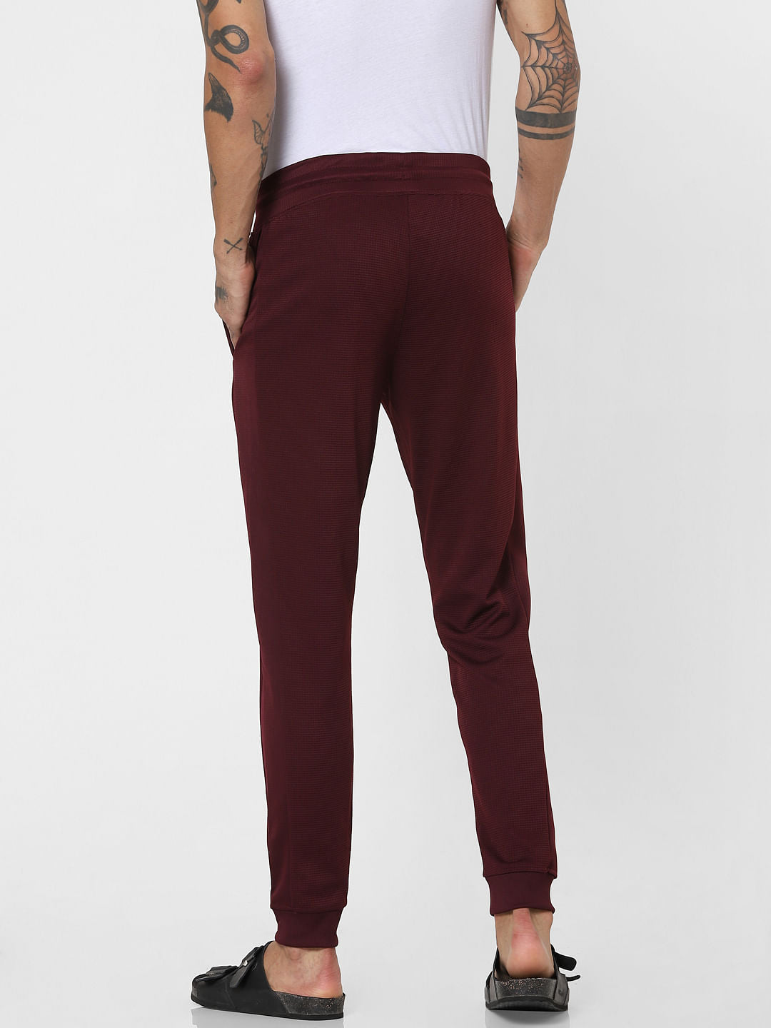 Burgundy Mid Rise Textured Sweatpants