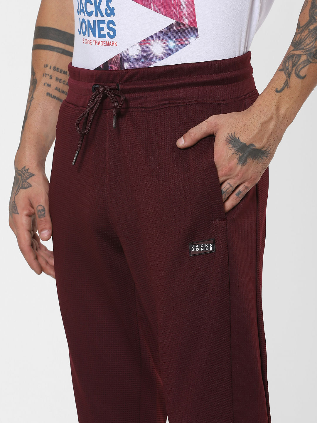 Burgundy Mid Rise Textured Sweatpants