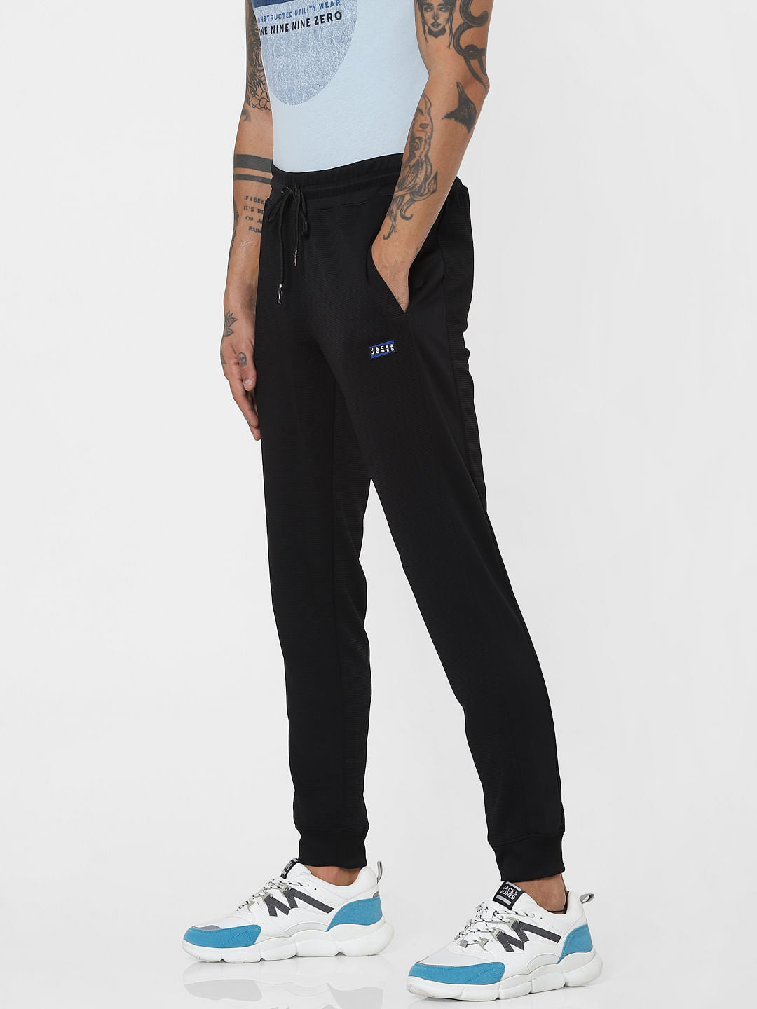 Black Mid Rise Textured Sweatpants
