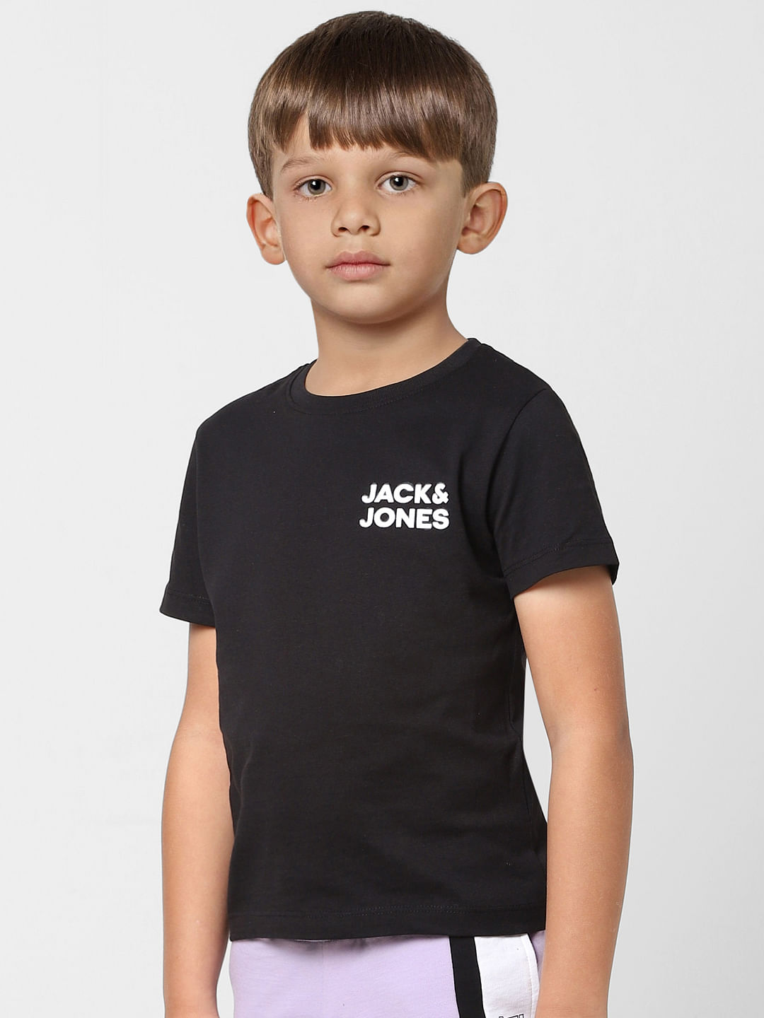 Boys Black Logo Print Crew Neck T-shirt