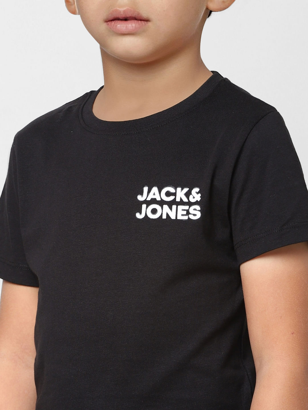 Boys Black Logo Print Crew Neck T-shirt