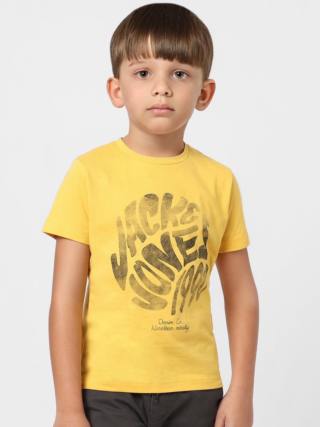 Boys Yellow Graphic Print Crew Neck T-shirt