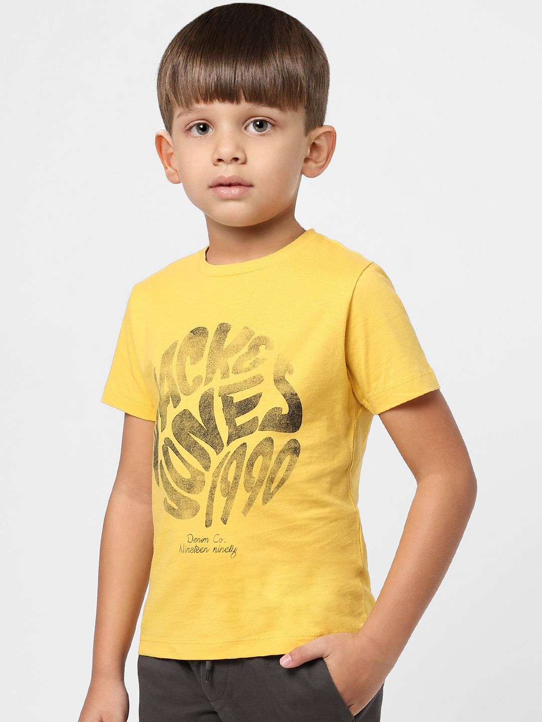 Boys Yellow Graphic Print Crew Neck T-shirt