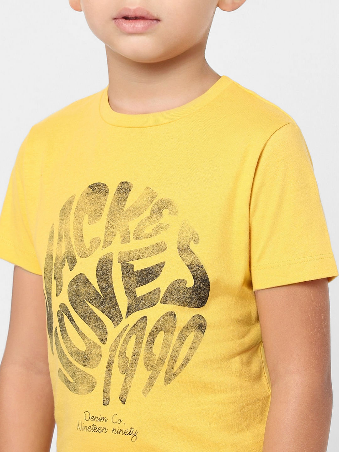 Boys Yellow Graphic Print Crew Neck T-shirt