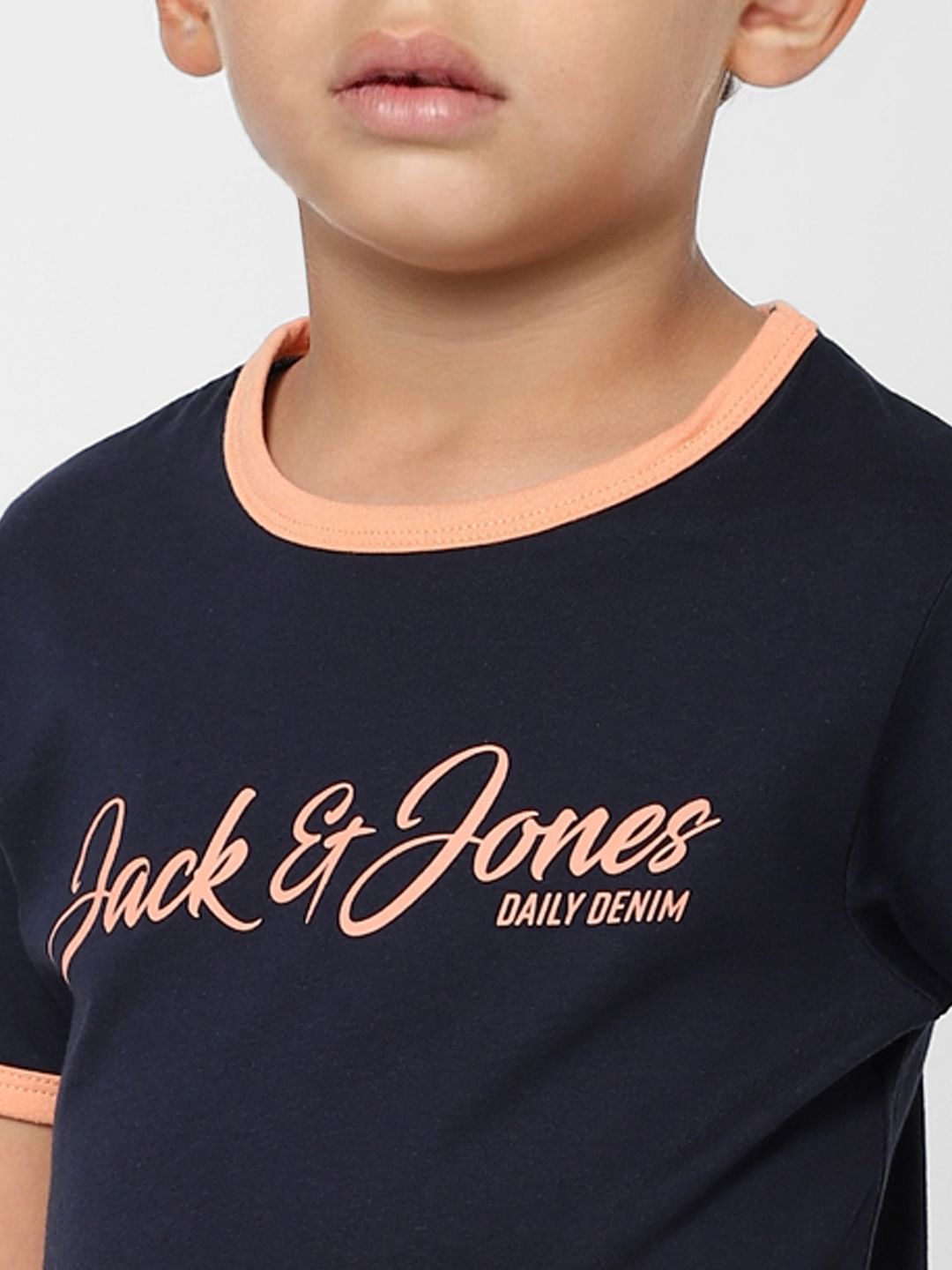 BOYS Navy Blue Contrast Tipping Crew Neck T-shirt