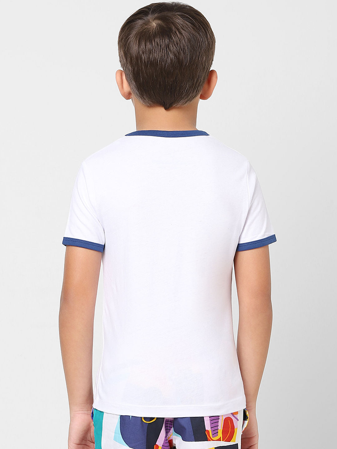 Boys White Contrast Tipping Crew Neck T-shirt