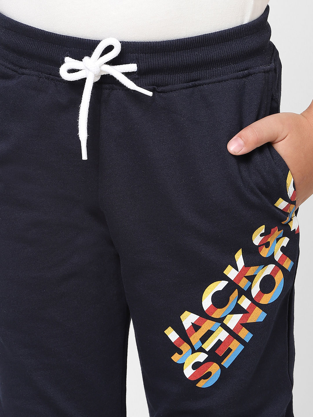 Boys Blue Low Rise Logo Print Sweatpants