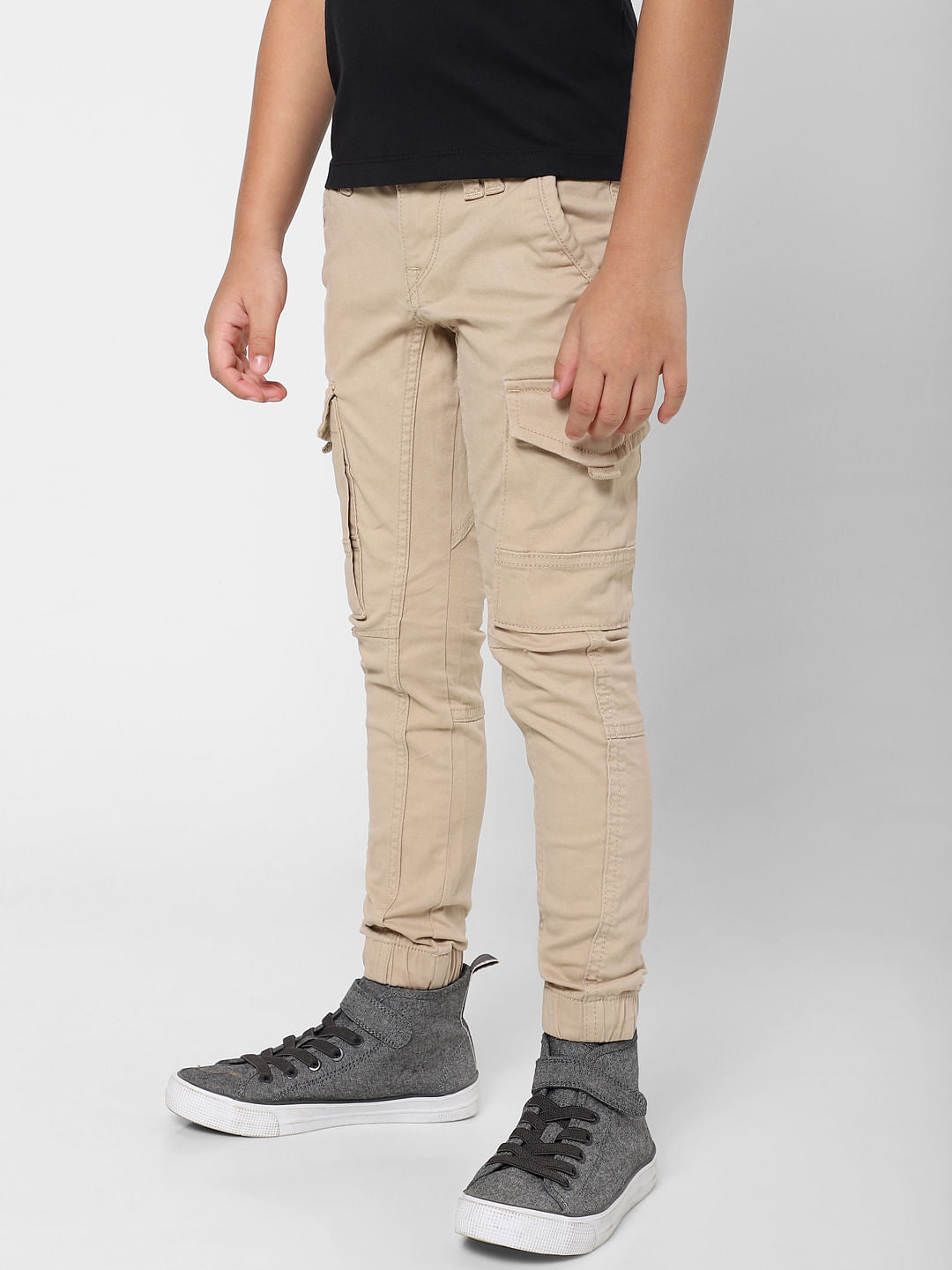 Boys Beige Low Rise Pants