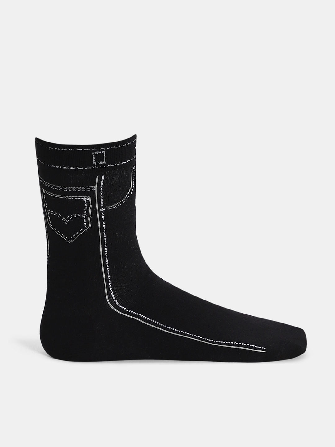 Pack Of 2 Mid-Length Denim Style Socks - Black & White