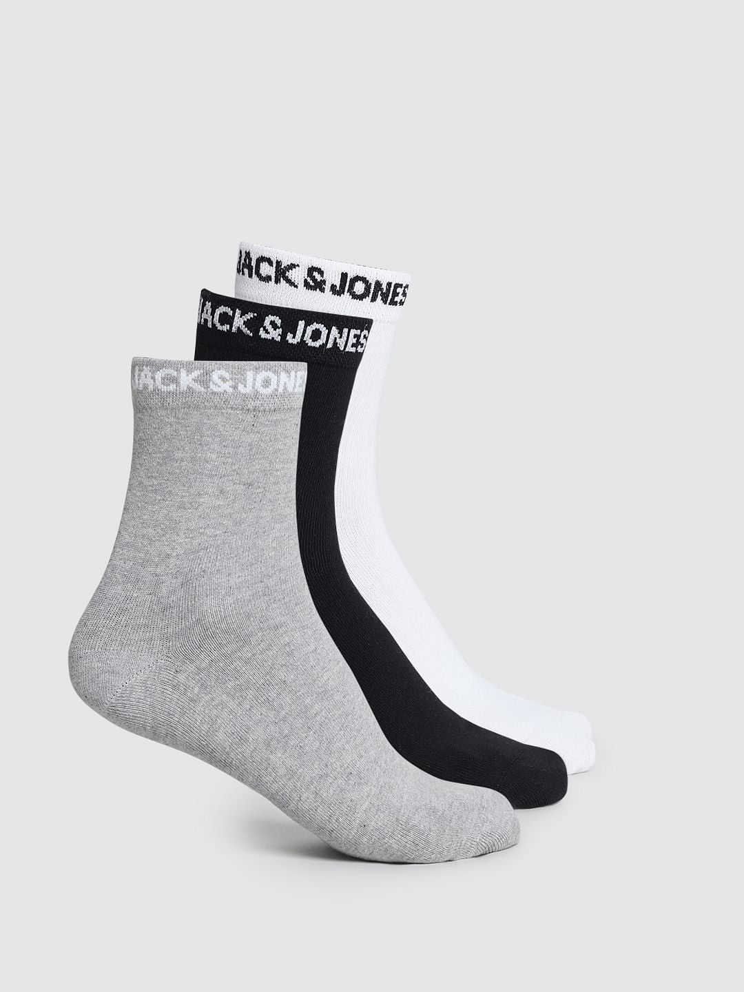 Pack Of 3 Solid Mid-Length Socks - White, Black & Grey