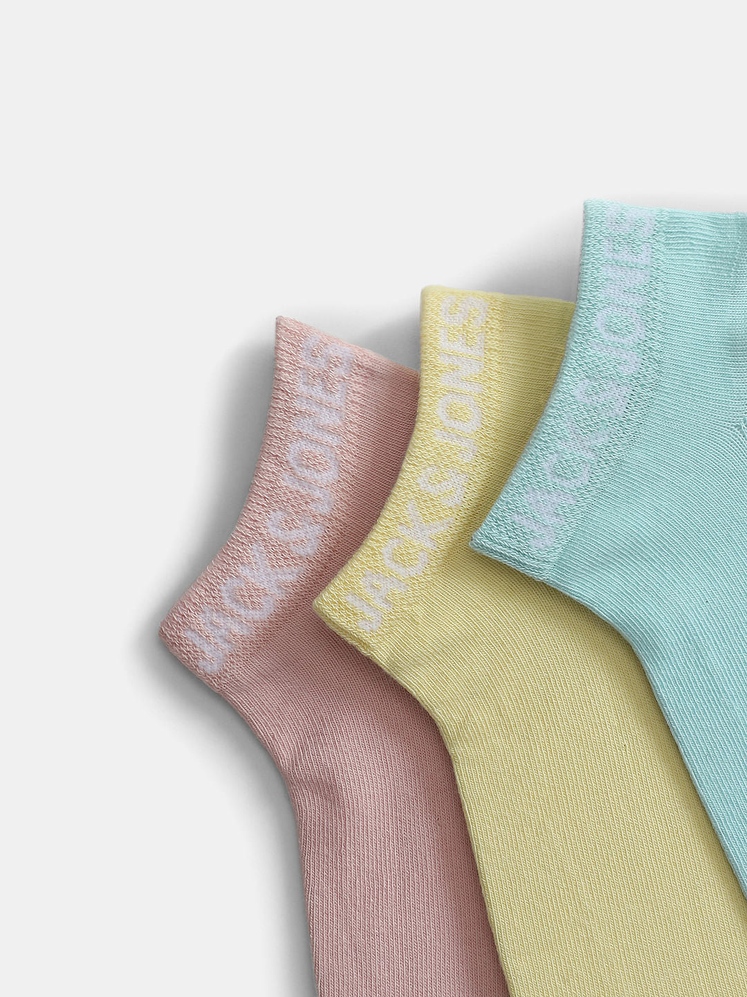Pack of 3 Ankle Length Pastel Socks - Light Pink, Yellow & Light Green