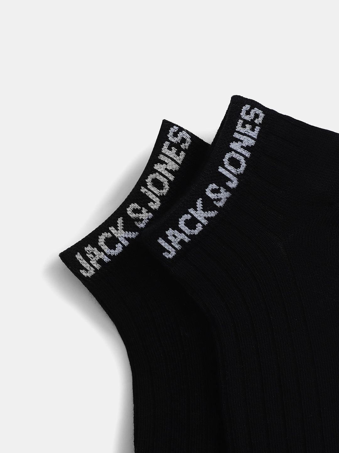 Pack of 2 Black Ankle Length Socks - Light Pink, Yellow & Light Green