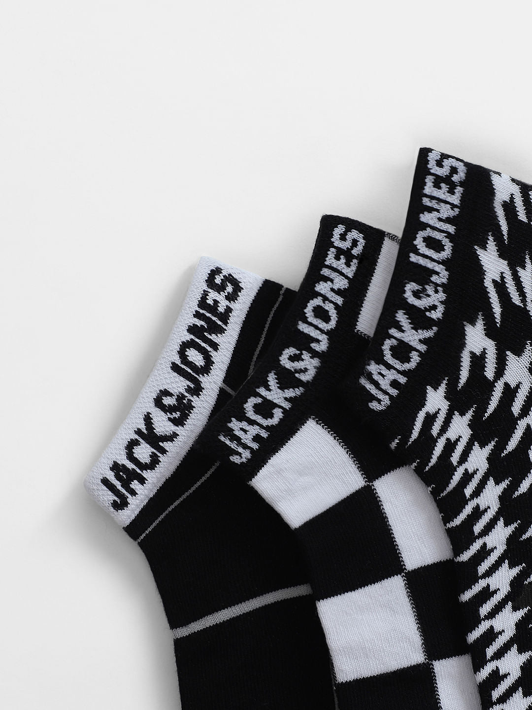 Pack of 3 Monochrome Ankle Length Socks - Black & White