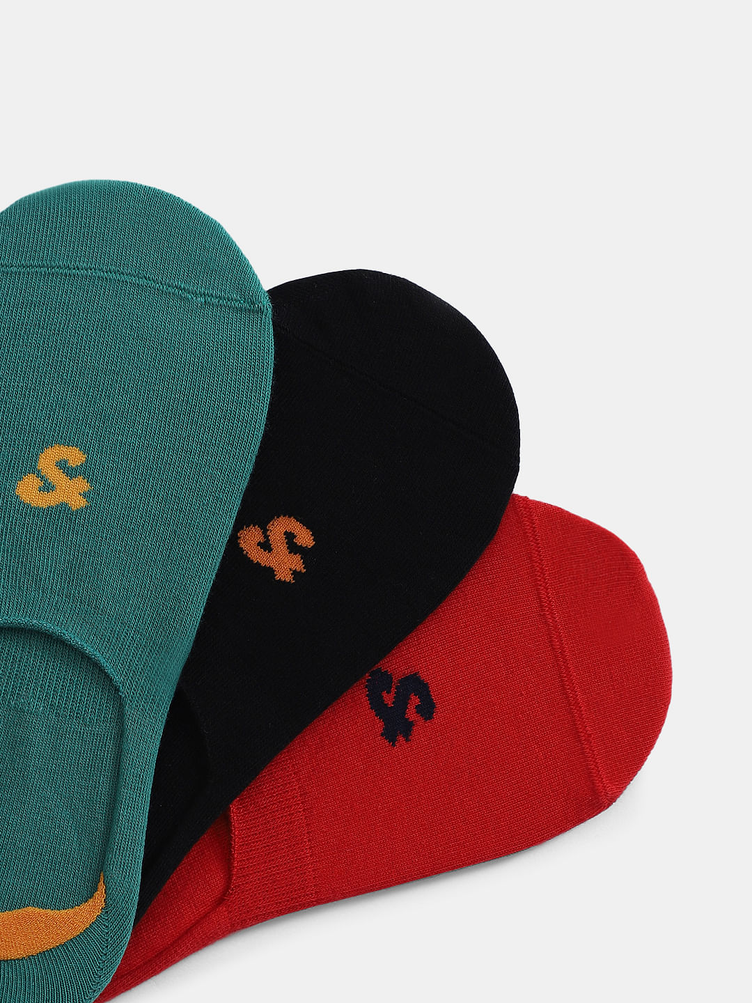 Pack of 3 Black No-Show Socks - Black, Green & Red