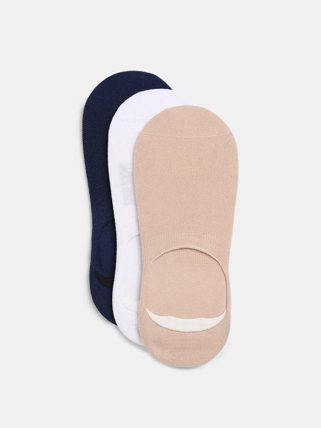 Pack of 3 No Show Socks - Light Brown, White, Blue