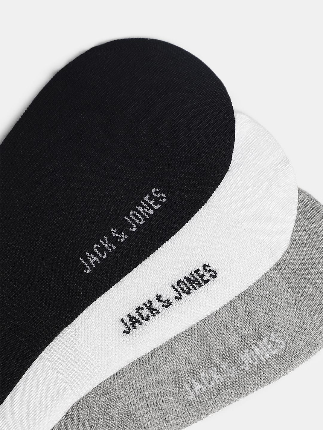 Pack Of 3 White No Show Socks - Grey, White & Black