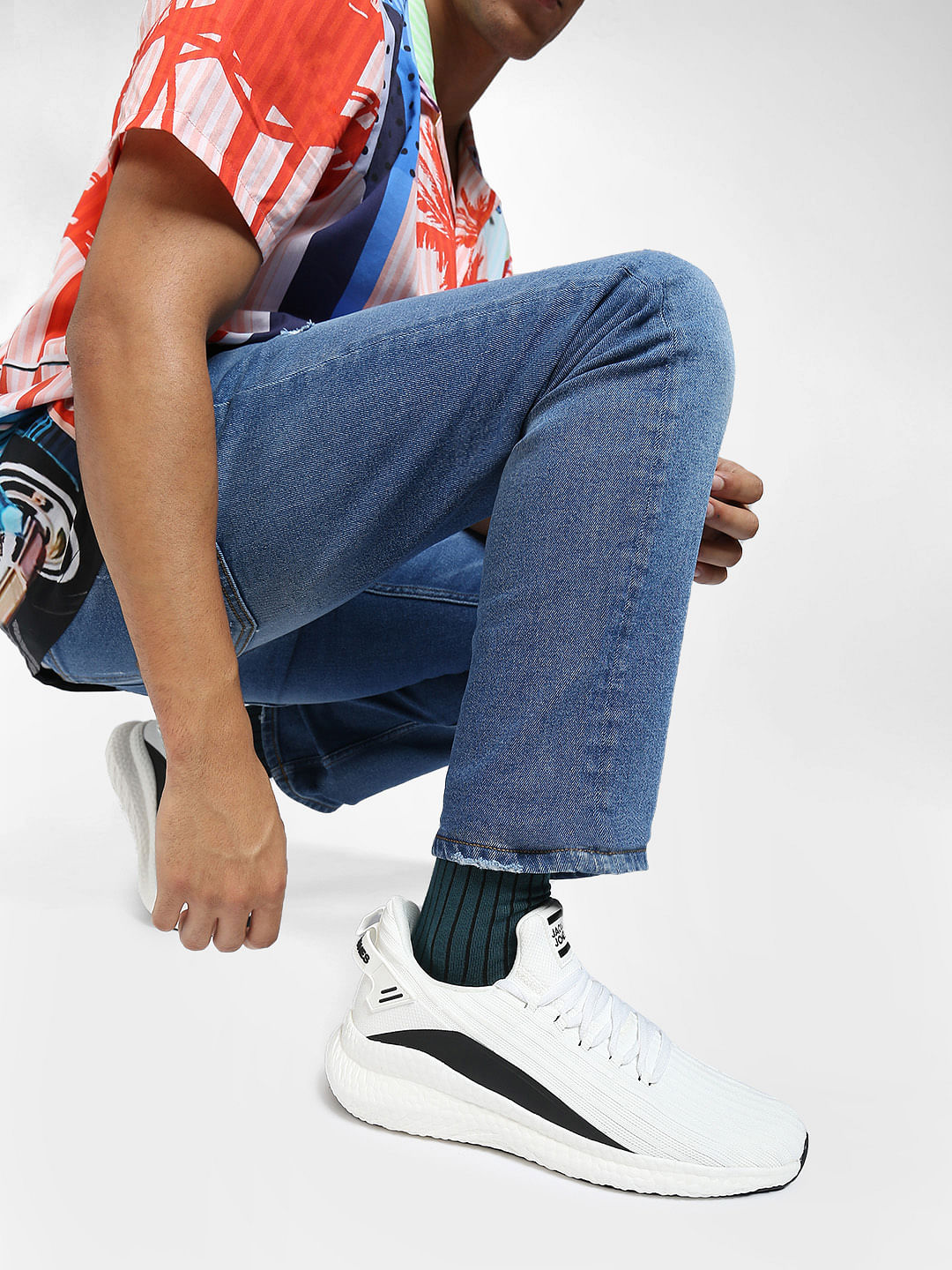 White Colourblocked Sneakers