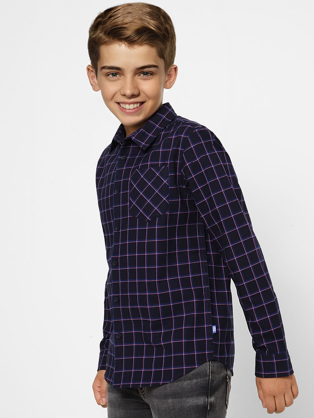 BOYS Navy Blue Check Full Sleeves Shirt