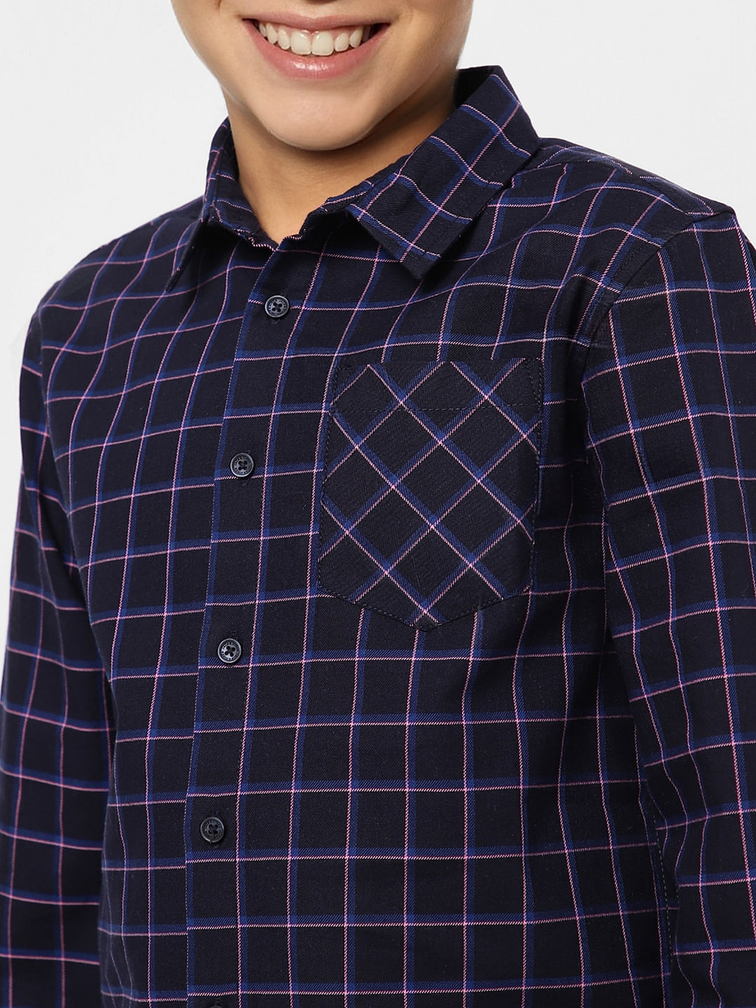 BOYS Navy Blue Check Full Sleeves Shirt
