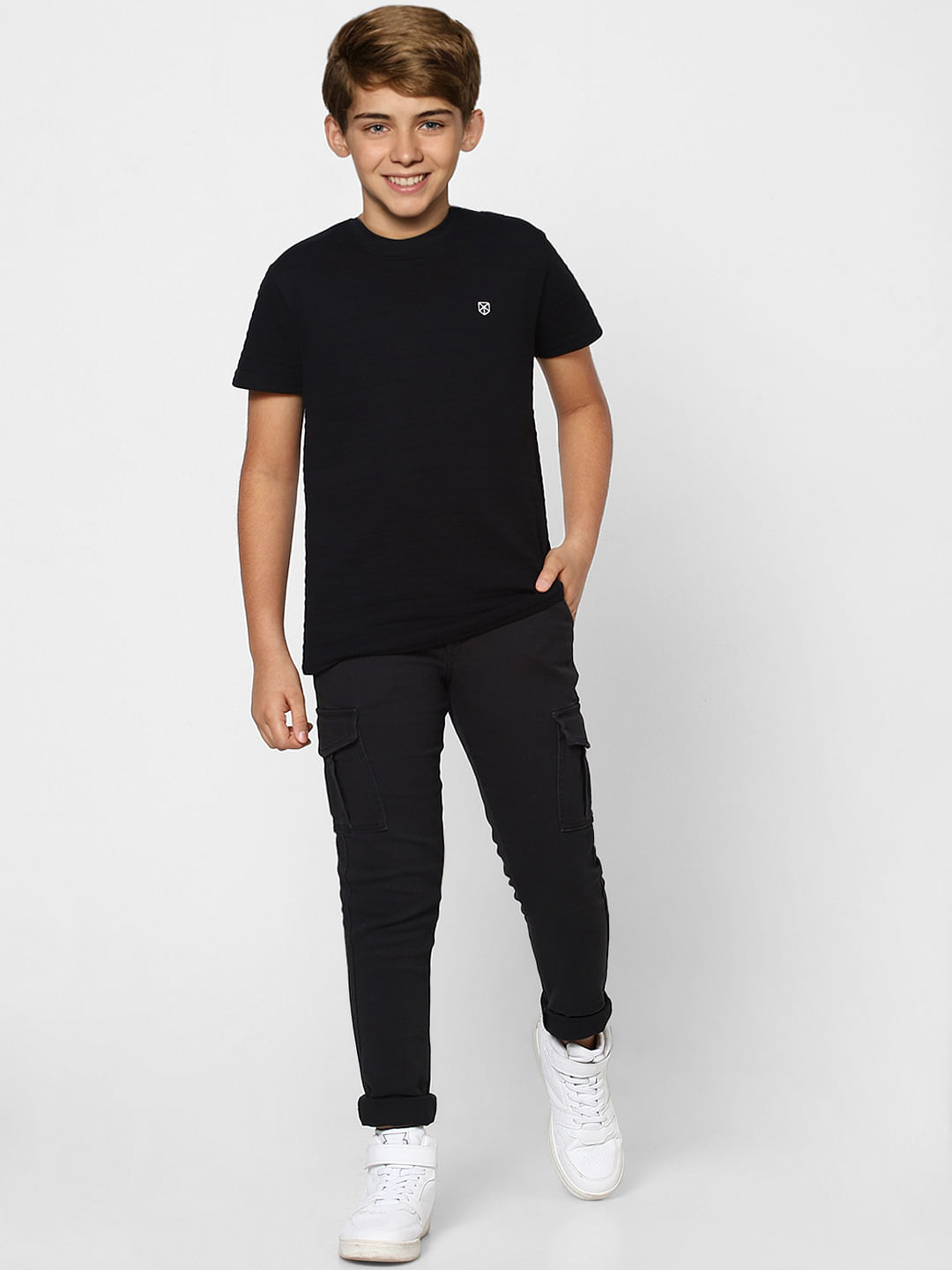 BOYS Black Low Rise Cotton Pants